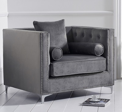 New England Velvet Armchair Grey